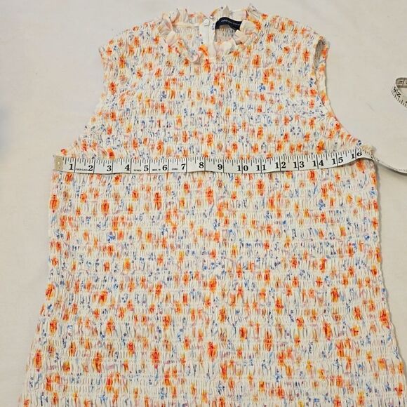 FRENCH CONNECTION Camille Verona Crepe Smocked Minidress in Summer White Large. - Picture 5 of 10